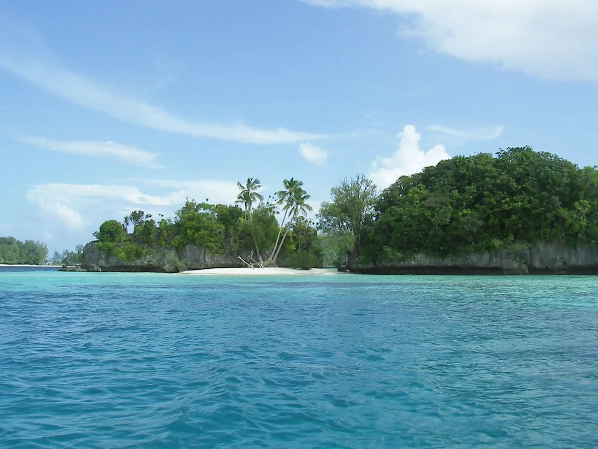 Turquoise water and limestone Rock Islands near Koror, Palau