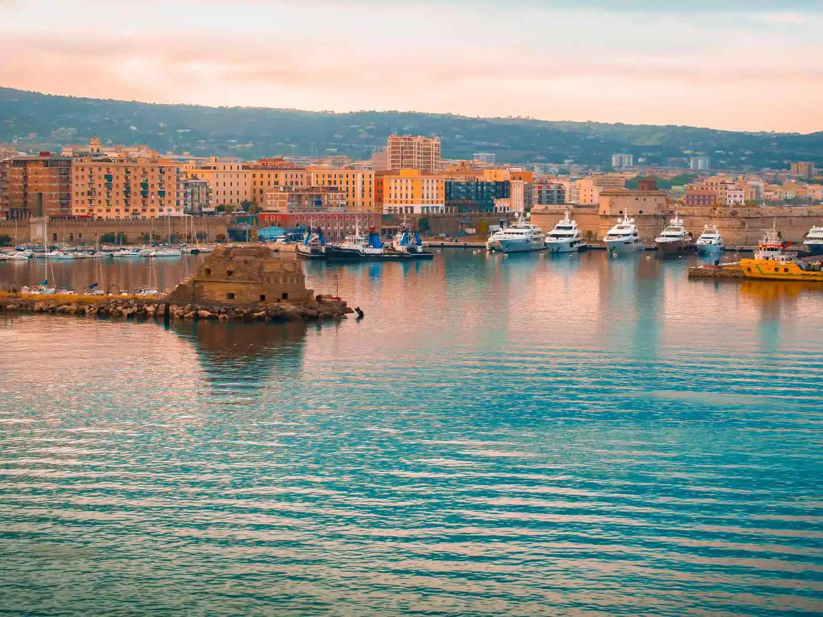 Civitavecchia port and waterfront viewed across the harbor