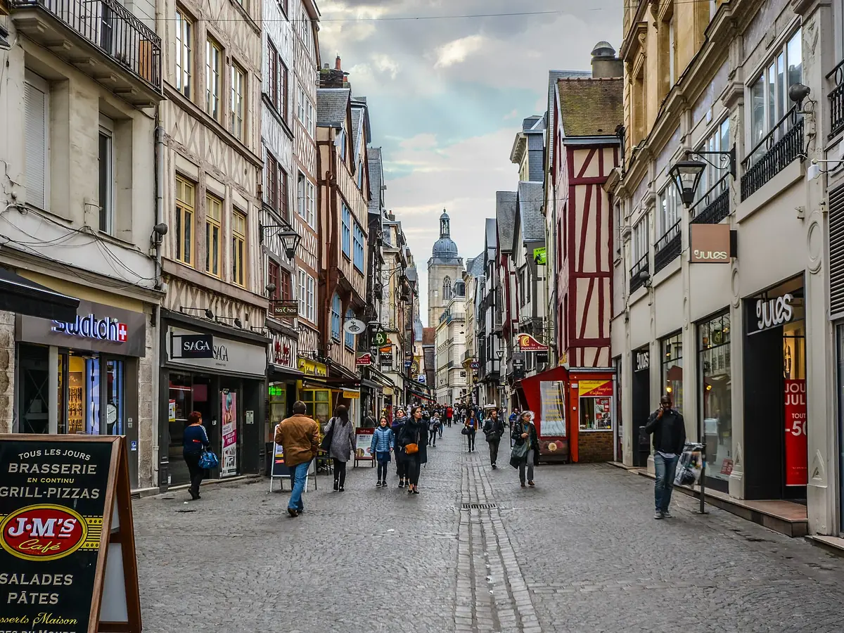 Historic Rue du Gros-Horloge in Rouen old town