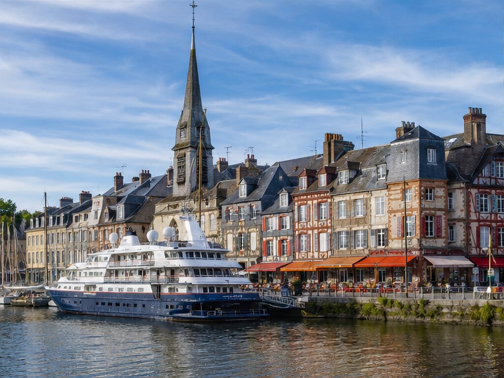 Rouen's historic old town and cathedral skyline near the Seine river cruise port