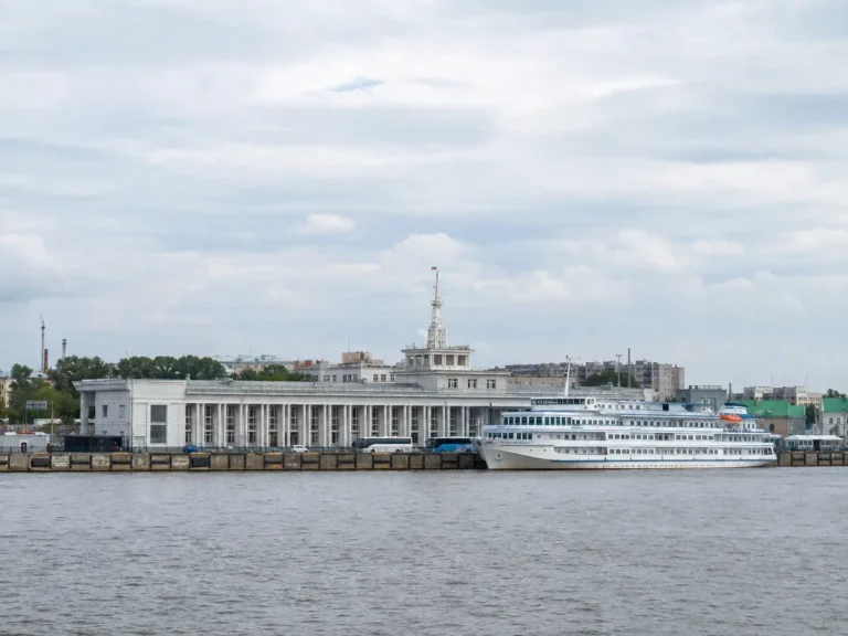 River cruise ship berthed at the passenger terminal on the Northern Dvina in Arkhangelsk, Russia