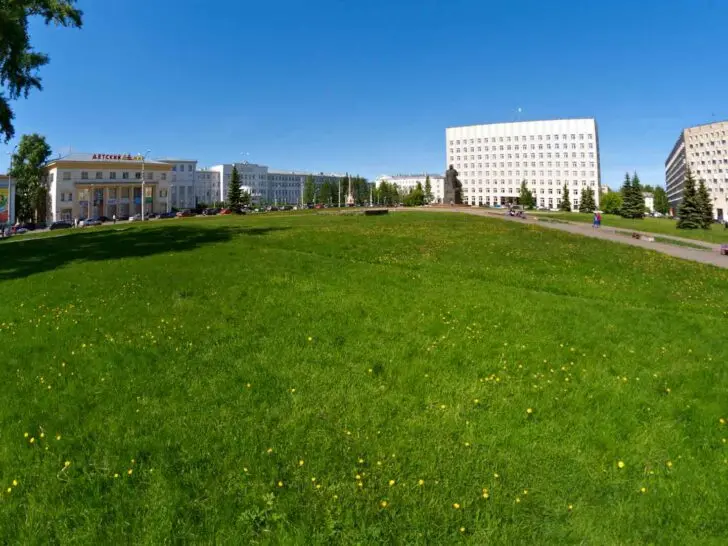 Open city square and civic buildings in Arkhangelsk, Russia