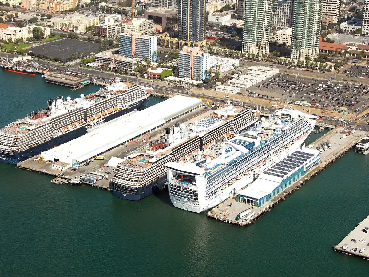 View of San Diego cruise port and waterfront