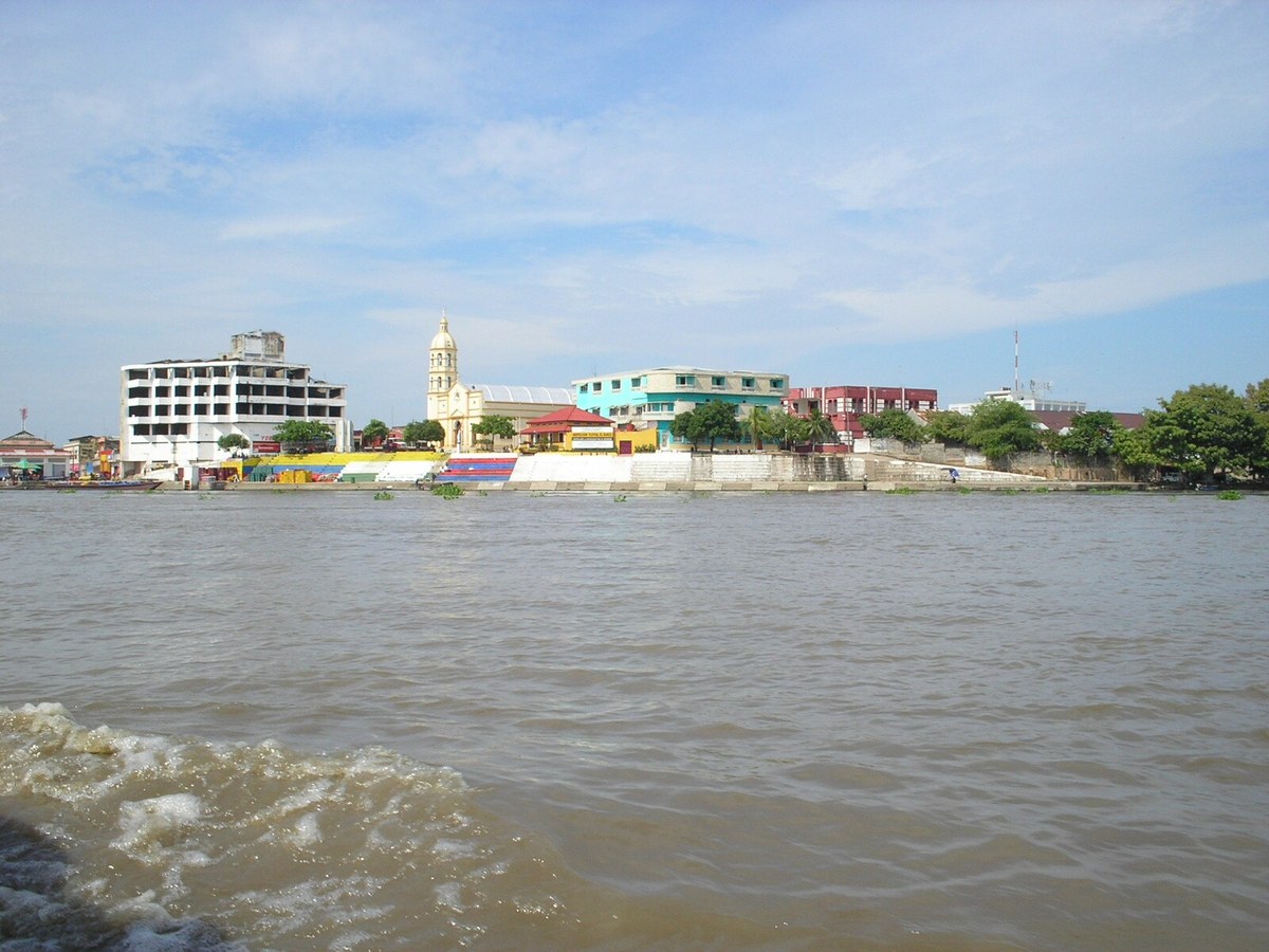 Town waterfront viewed from the Magdalena River in Colombia