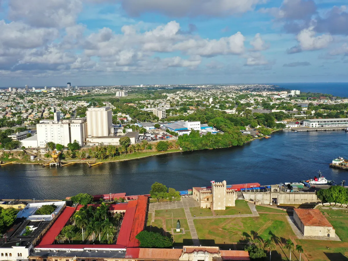 Aerial view across the Ozama River toward Sans Souci in Santo Domingo