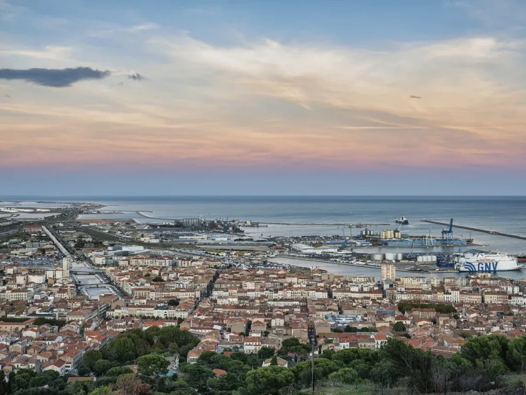 Port of Sète and the city waterfront viewed from Mont Saint-Clair