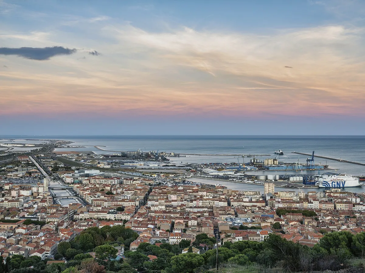 Port of Sète and the city waterfront viewed from Mont Saint-Clair