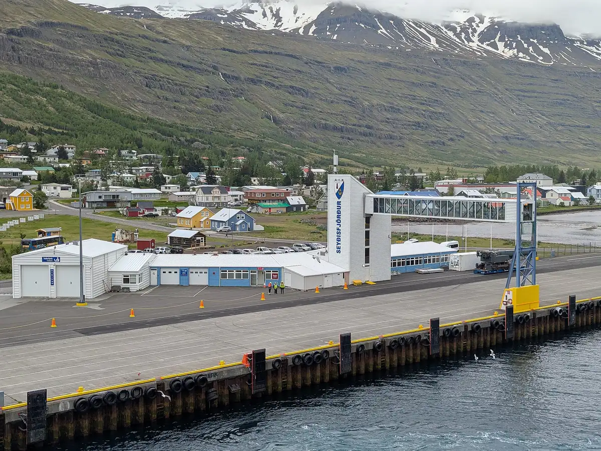 View of Seyðisfjörður cruise port and waterfront