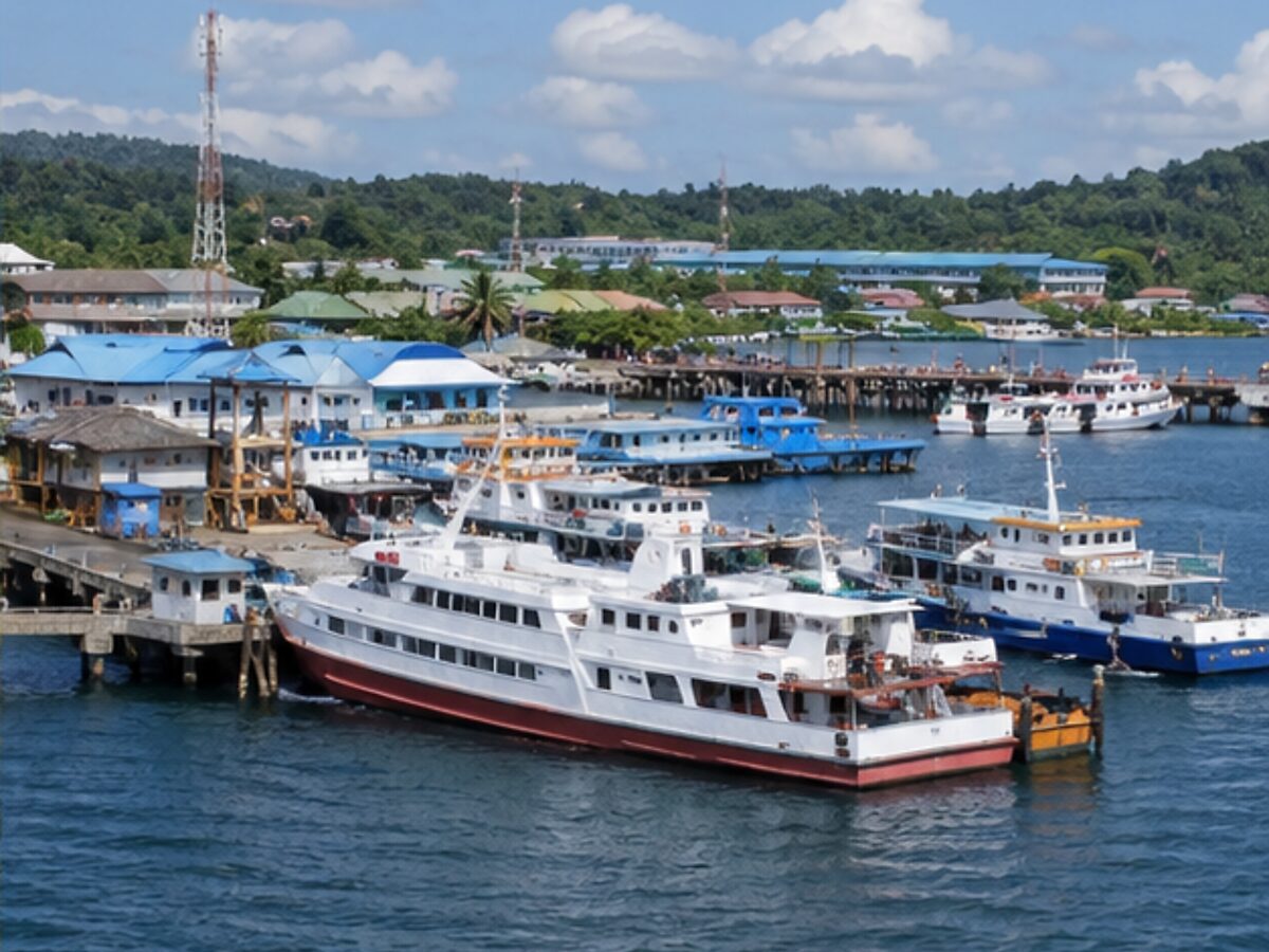 Working boats and ferries in Sorong harbor, the gateway to Raja Ampat