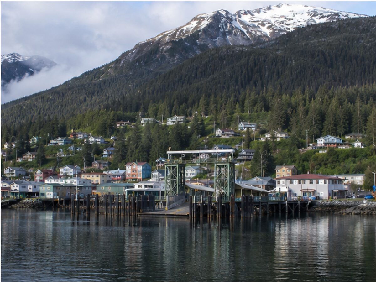 Working ferry dock in a small Southeast Alaska coastal town