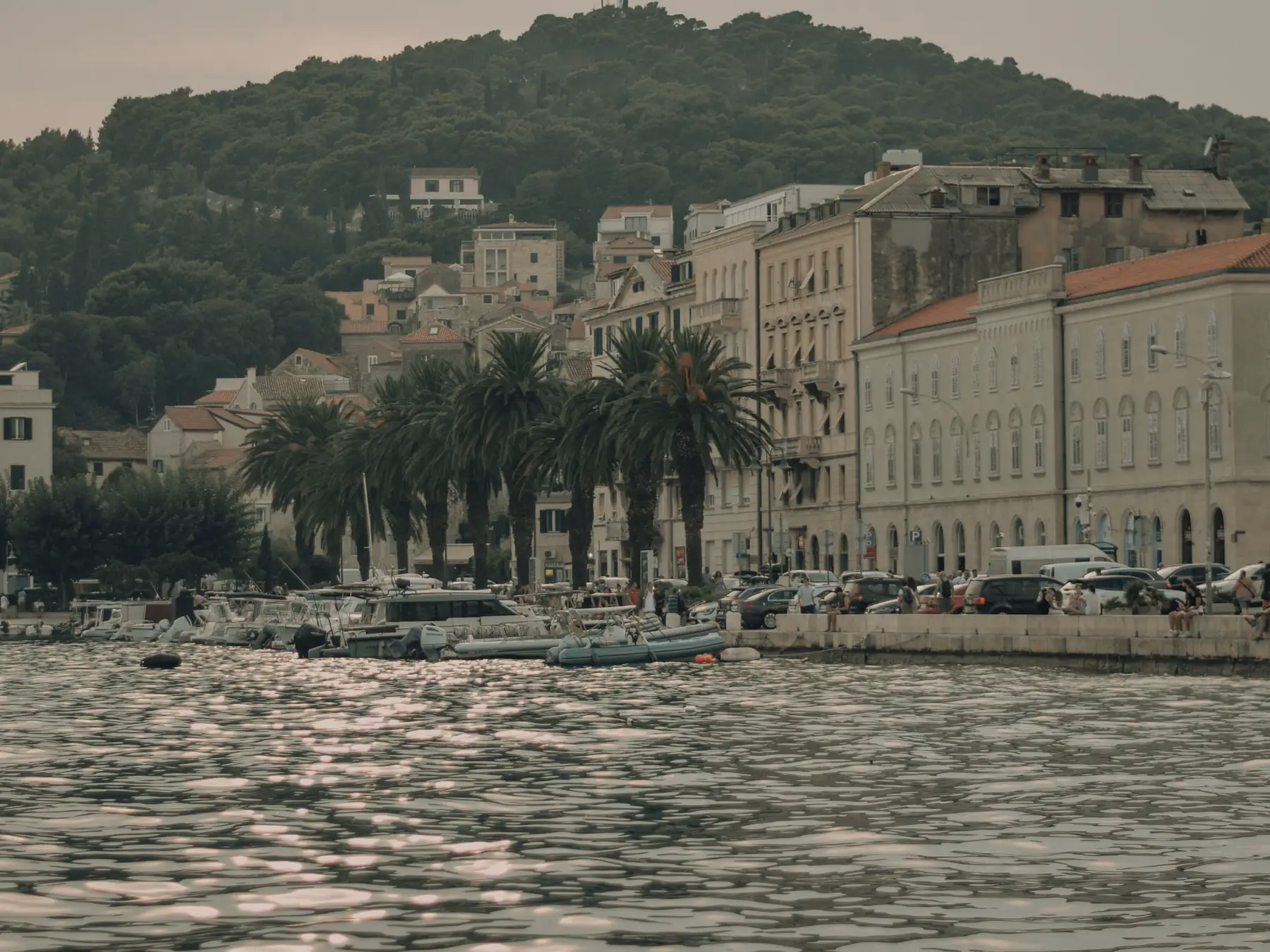 Boats in Split harbor beside the Croatian waterfront
