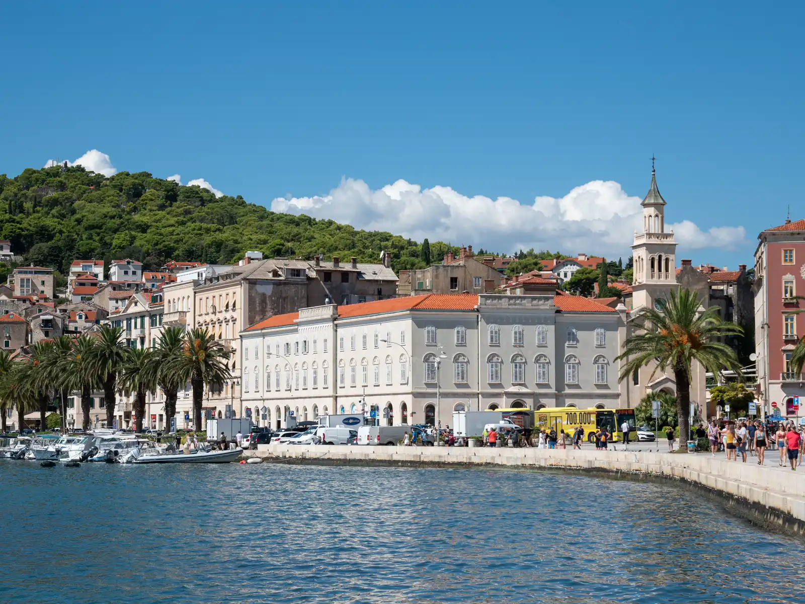 Split harbor, Riva promenade, and Marjan Hill