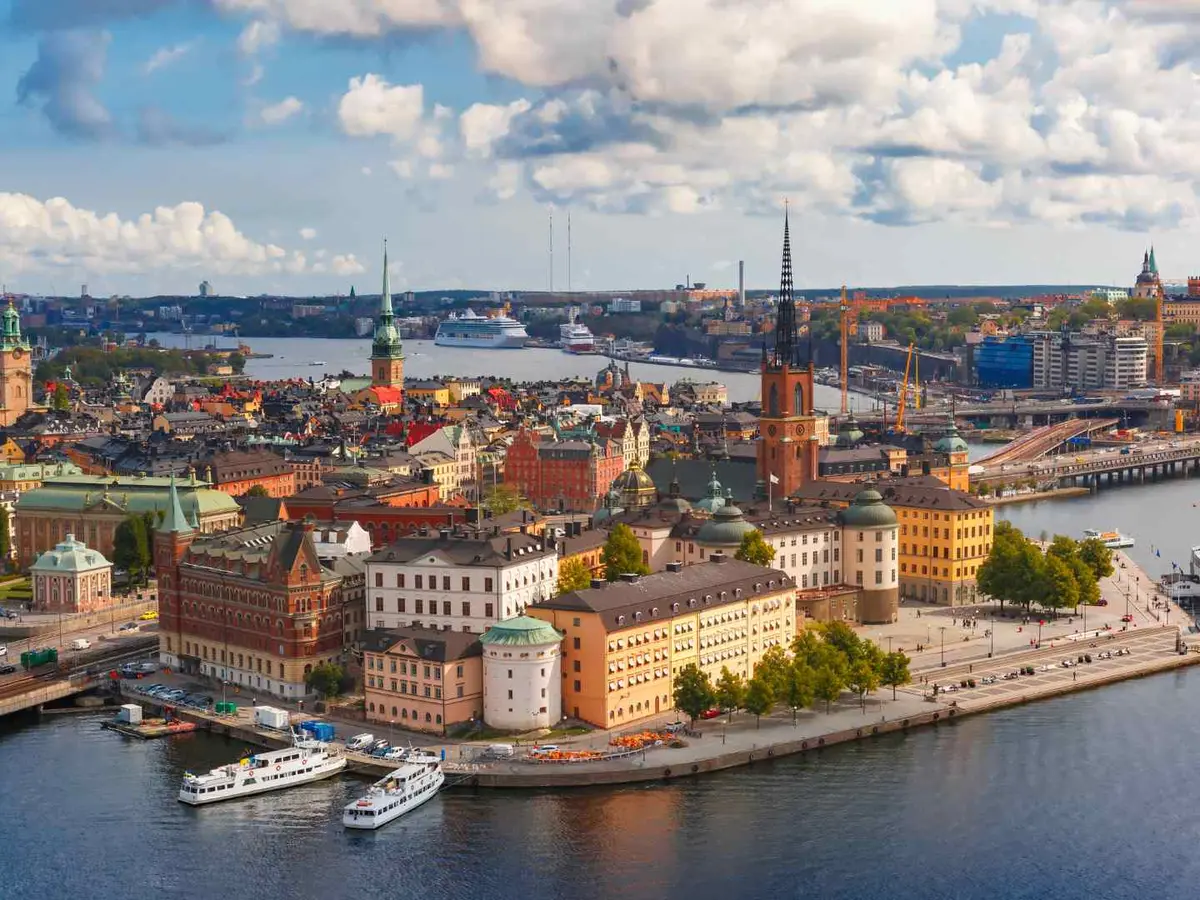 Aerial view of Gamla Stan and the Stockholm waterfront