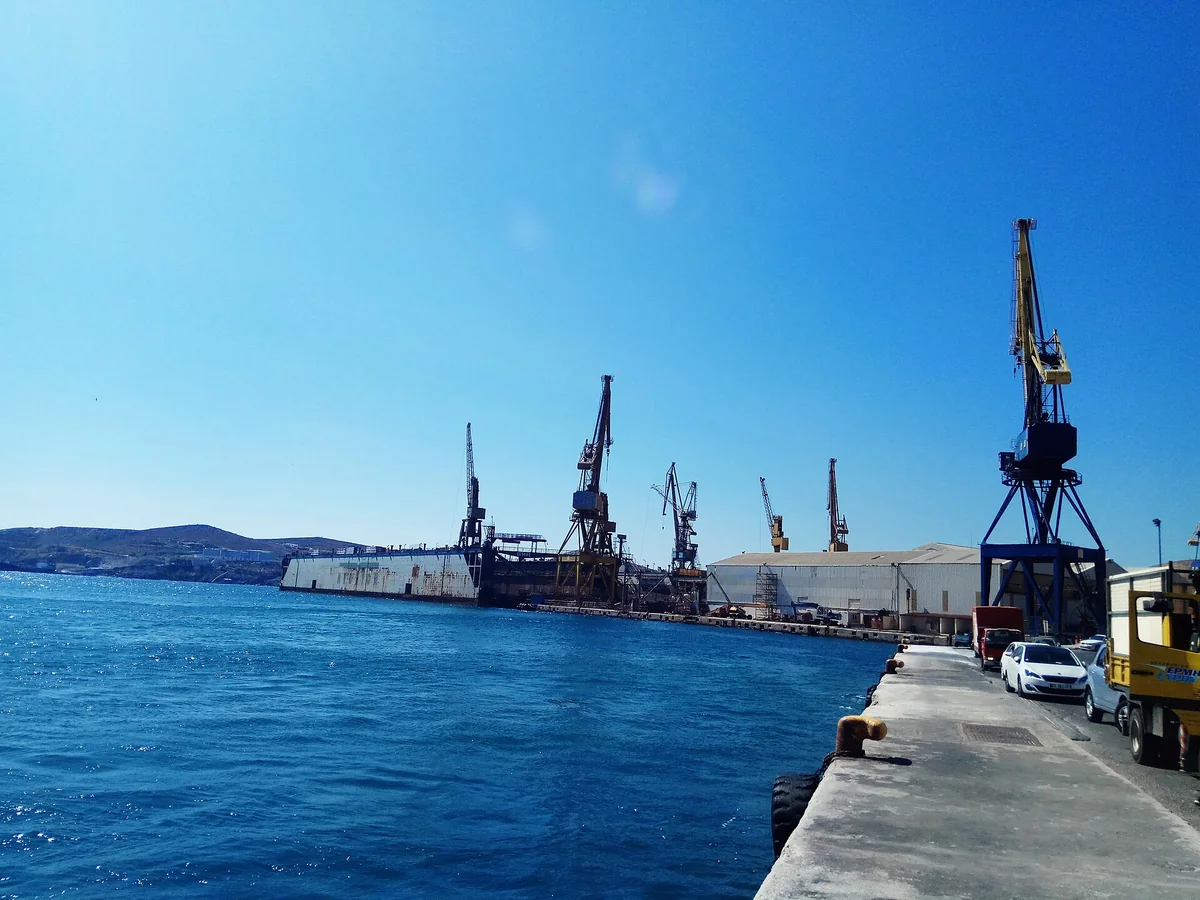 View of Syros cruise port and waterfront