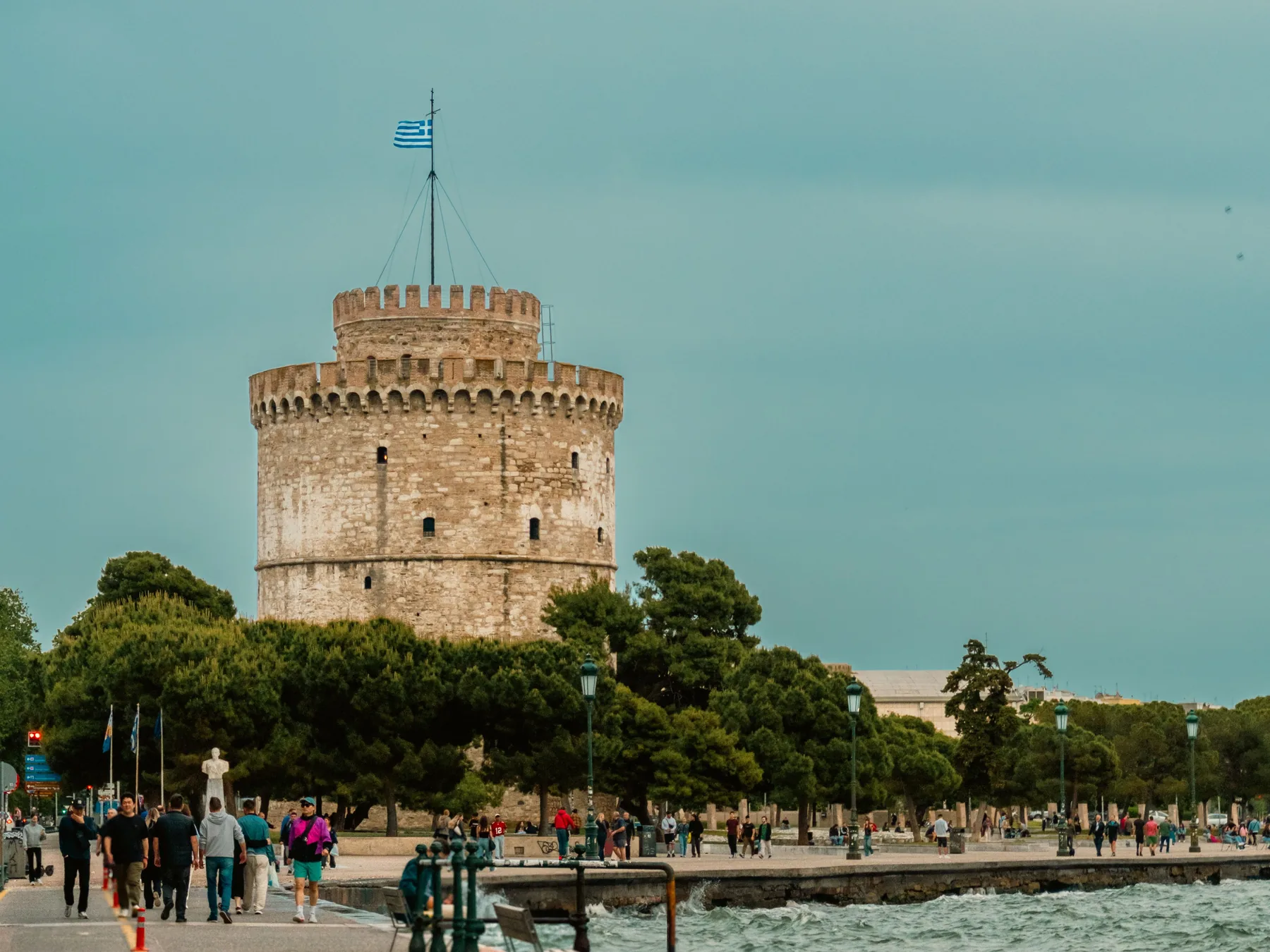 White Tower of Thessaloniki beside the waterfront promenade
