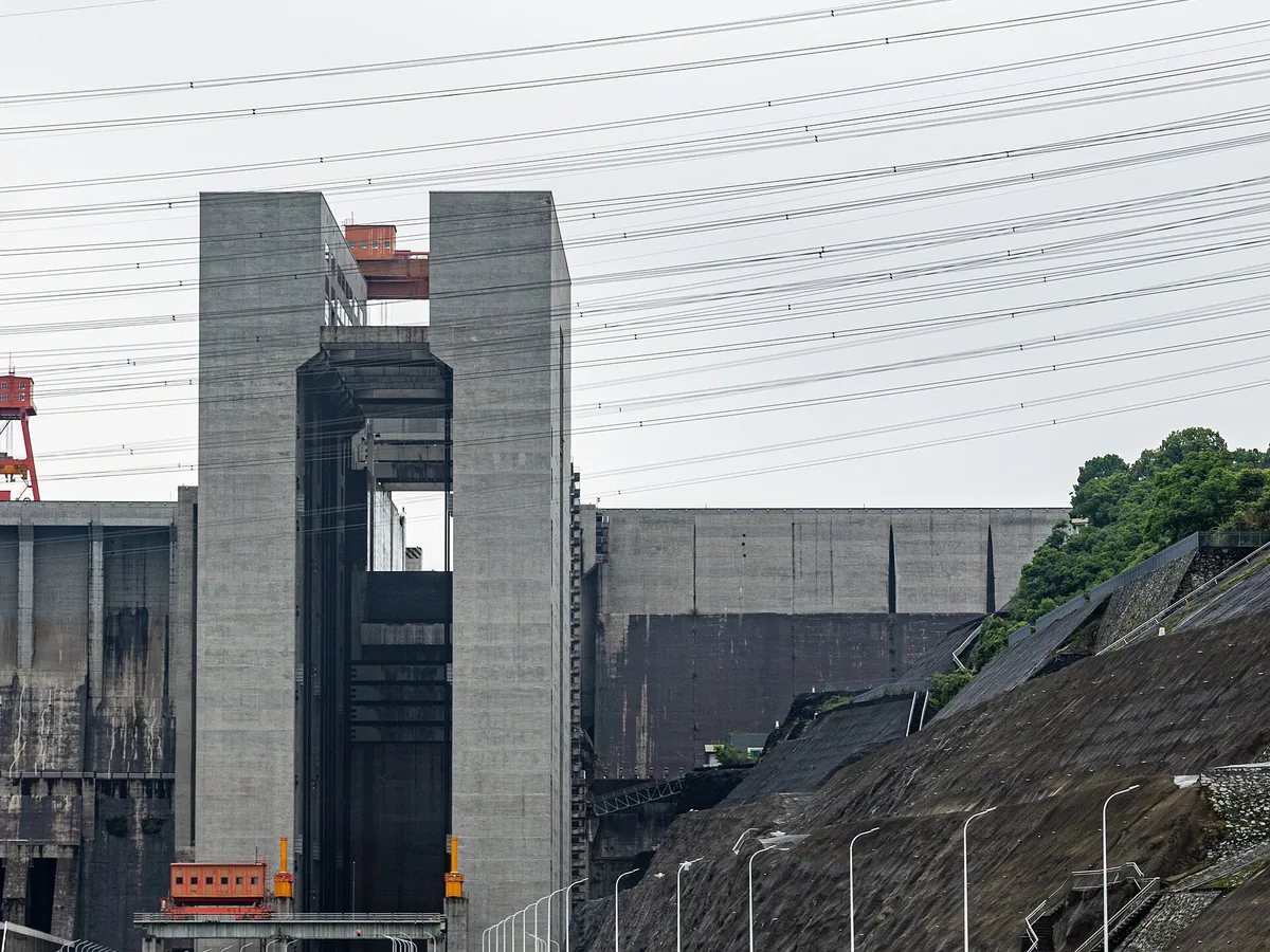Three Gorges Dam ship lift structure beside the Yangtze River