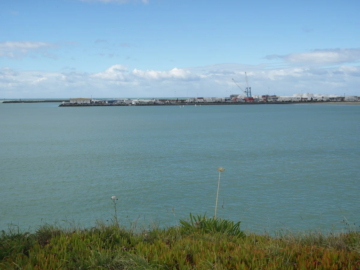 Breakwater and port facilities across the water at Timaru