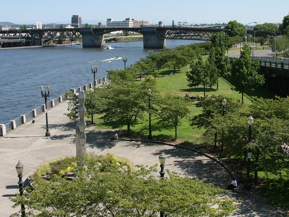 Tom McCall Waterfront Park beside the Willamette River in downtown Portland