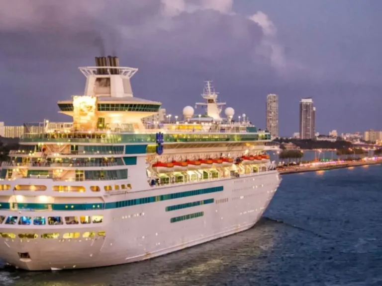 Cruise ships at PortMiami with the Miami skyline
