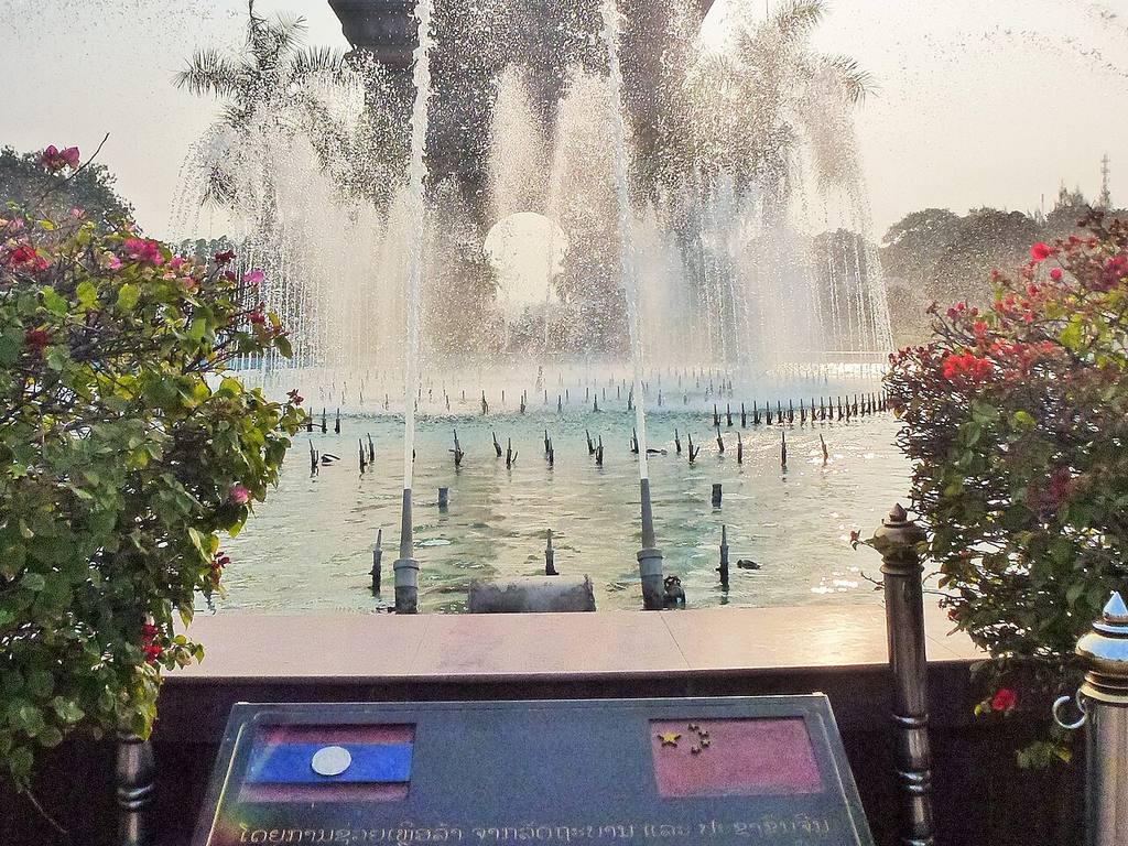 Patuxai Monument and fountain in Vientiane, Laos