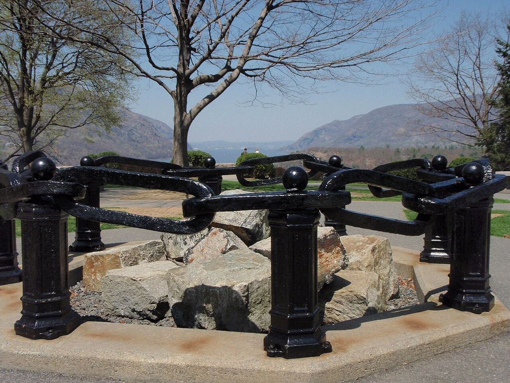 Great Chain display at Trophy Point with the Hudson River in West Point, New York