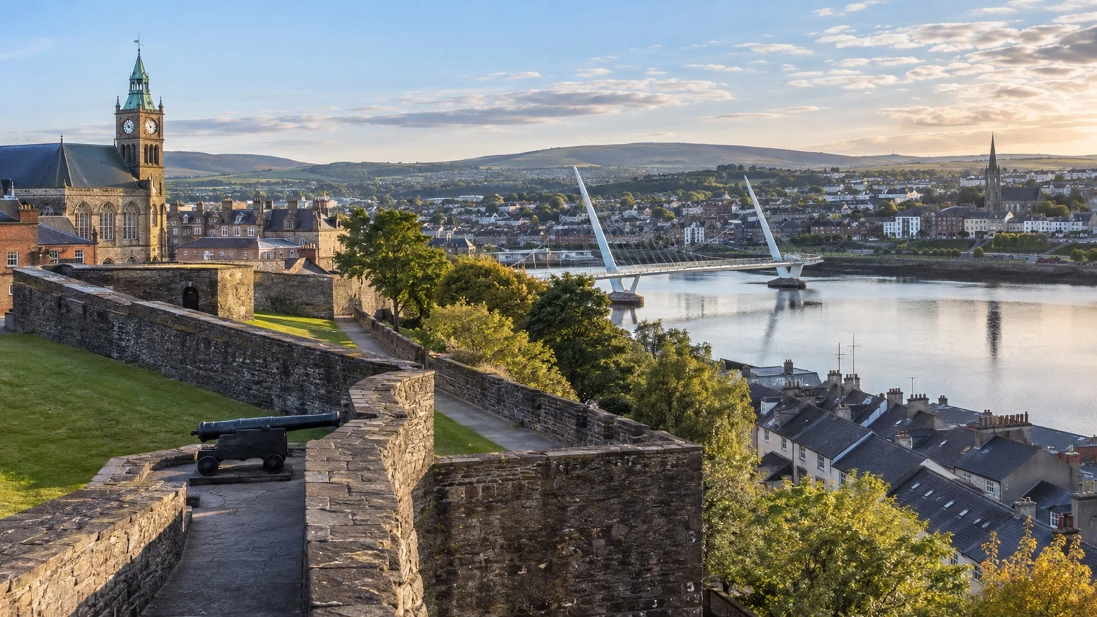 Derry city walls and River Foyle from above.