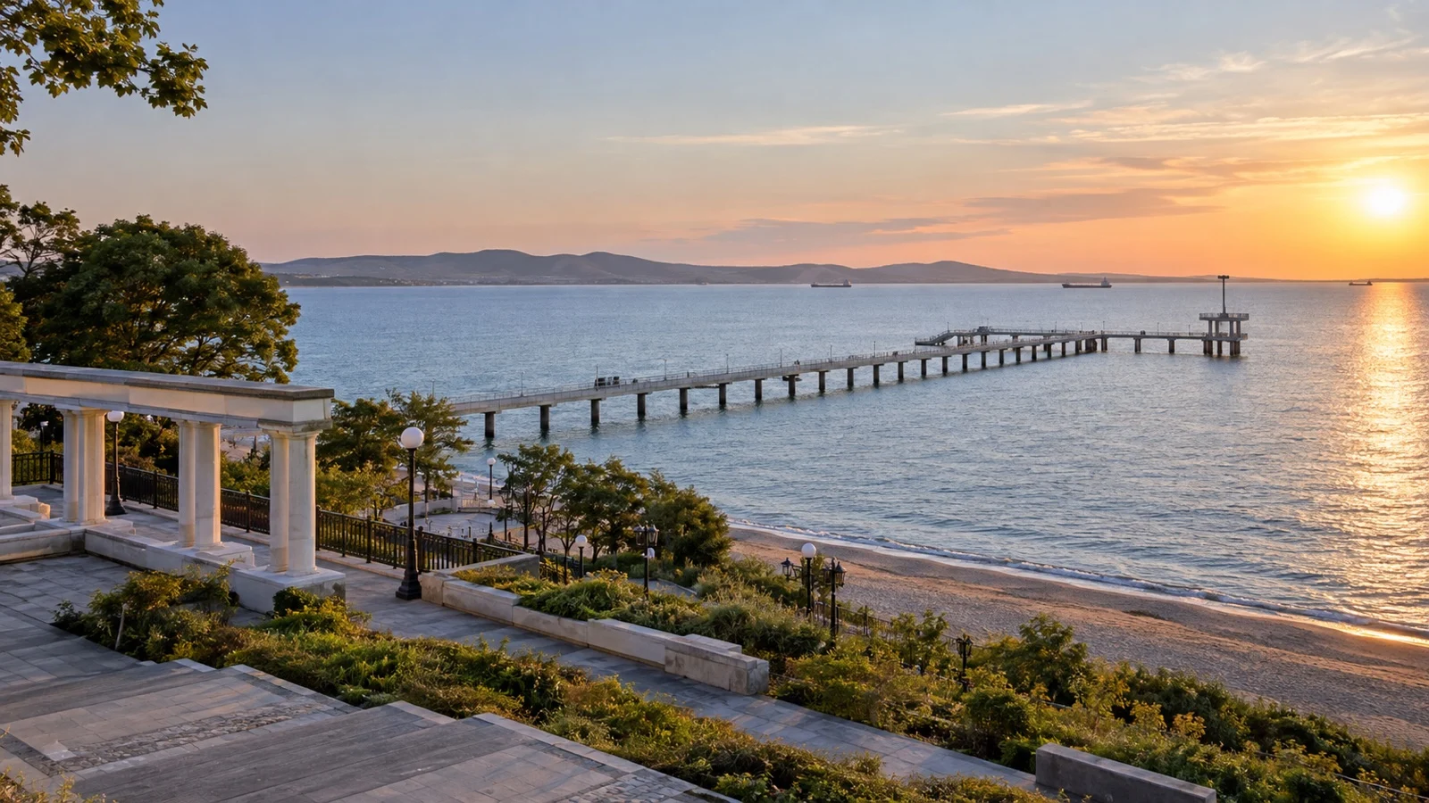 Burgas Black Sea pier and coastal promenade.