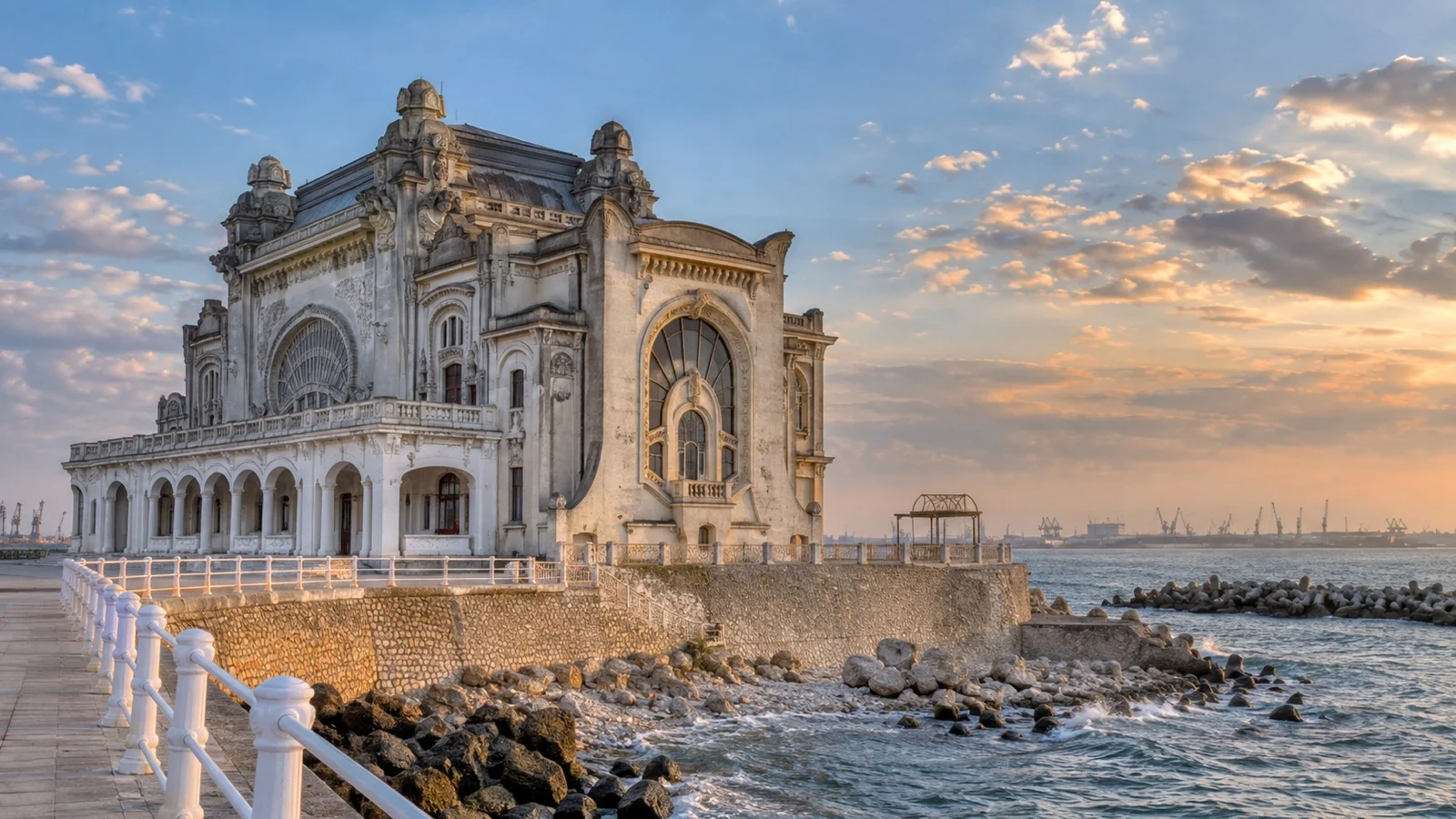 Constanta old casino building on the Black Sea shore.