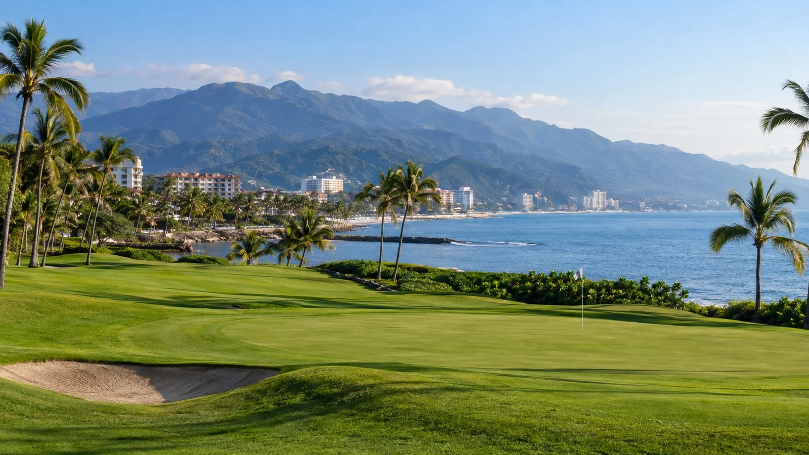 Puerto Vallarta golf course with Pacific coast mountains.
