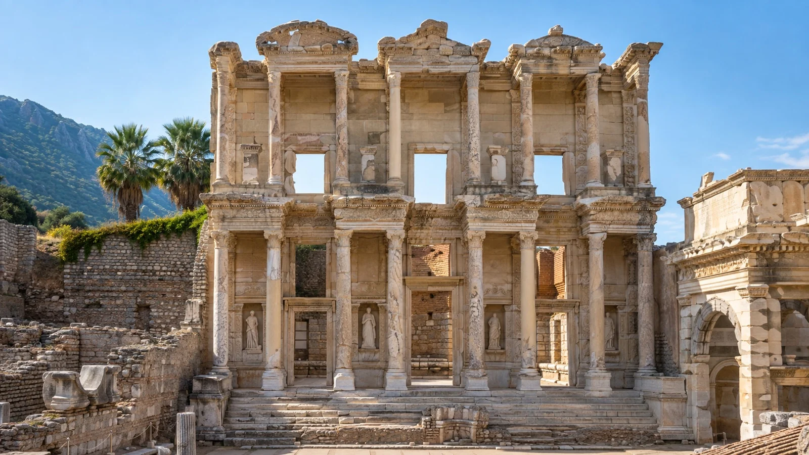 Ephesus Library of Celsus Roman facade in Turkey.
