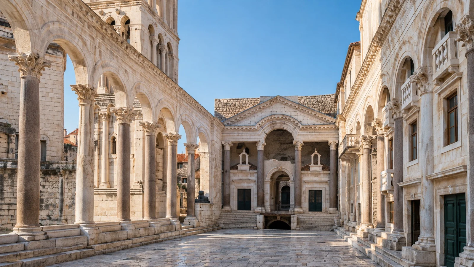Diocletian Palace Roman stone architecture in Split Croatia.