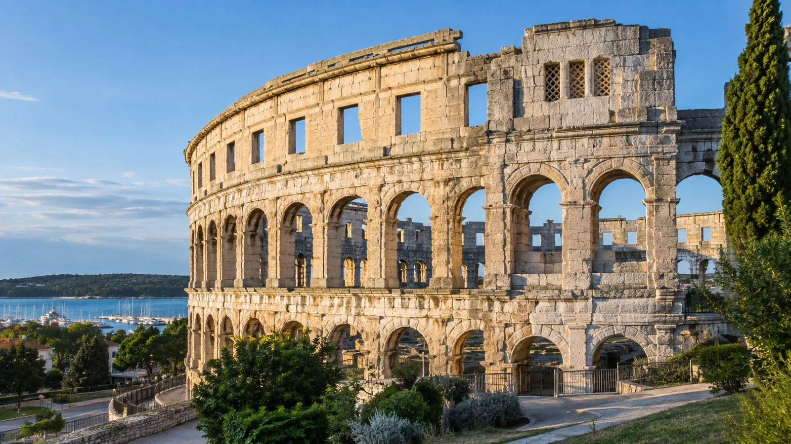 Pula Roman amphitheater exterior in Croatia.