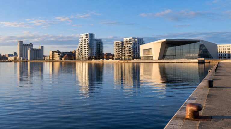 Aalborg’s modern waterfront along the Limfjord in Denmark