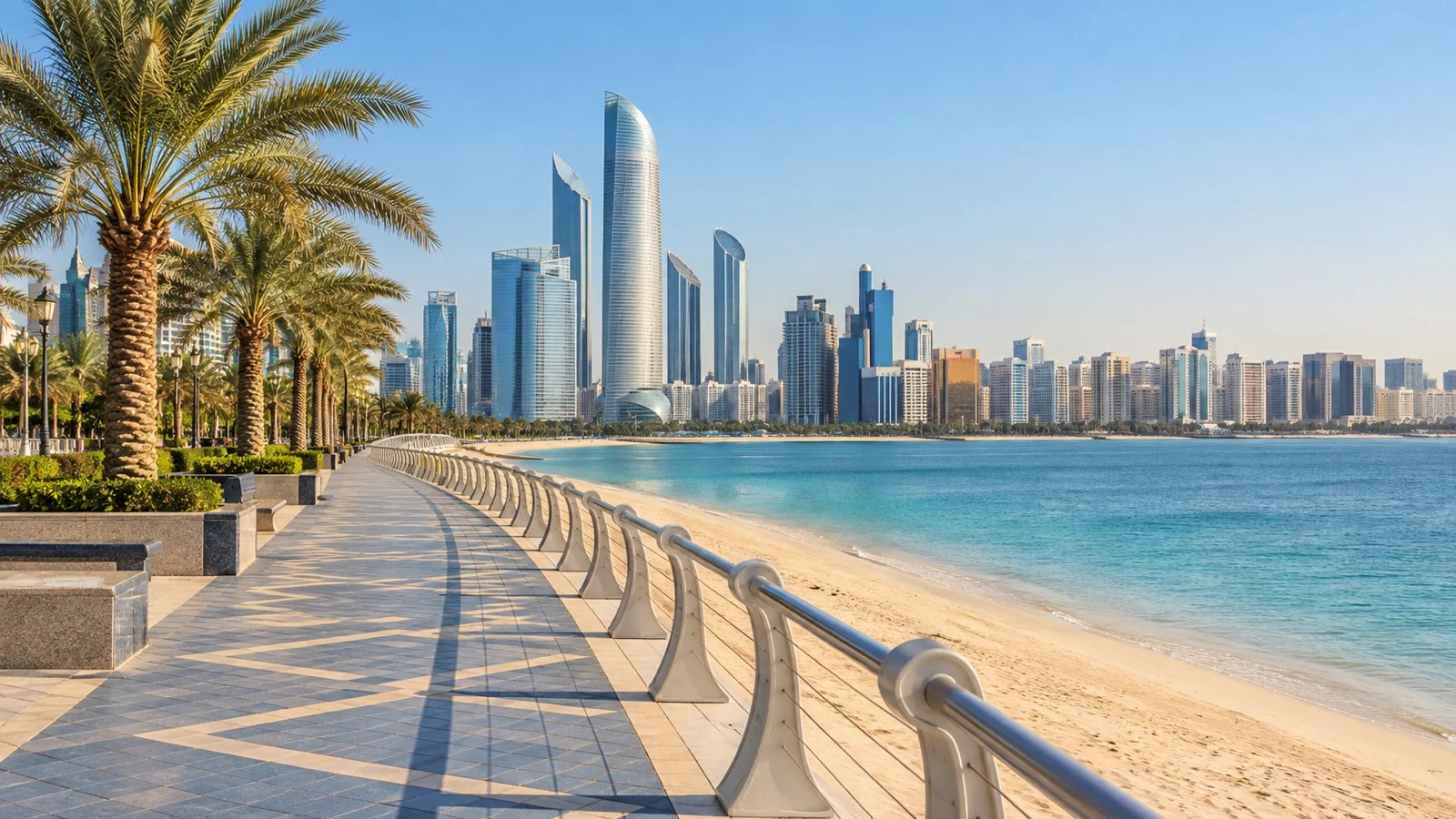 Abu Dhabi Corniche seafront and hotel skyline