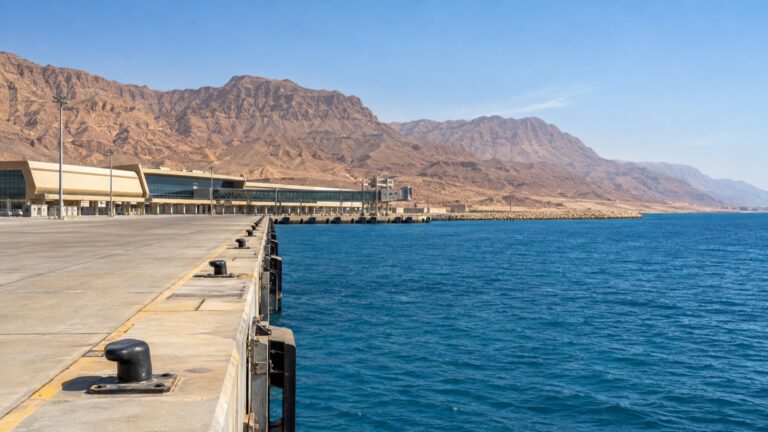 Ain Sokhna cruise port beside the Red Sea and desert mountains