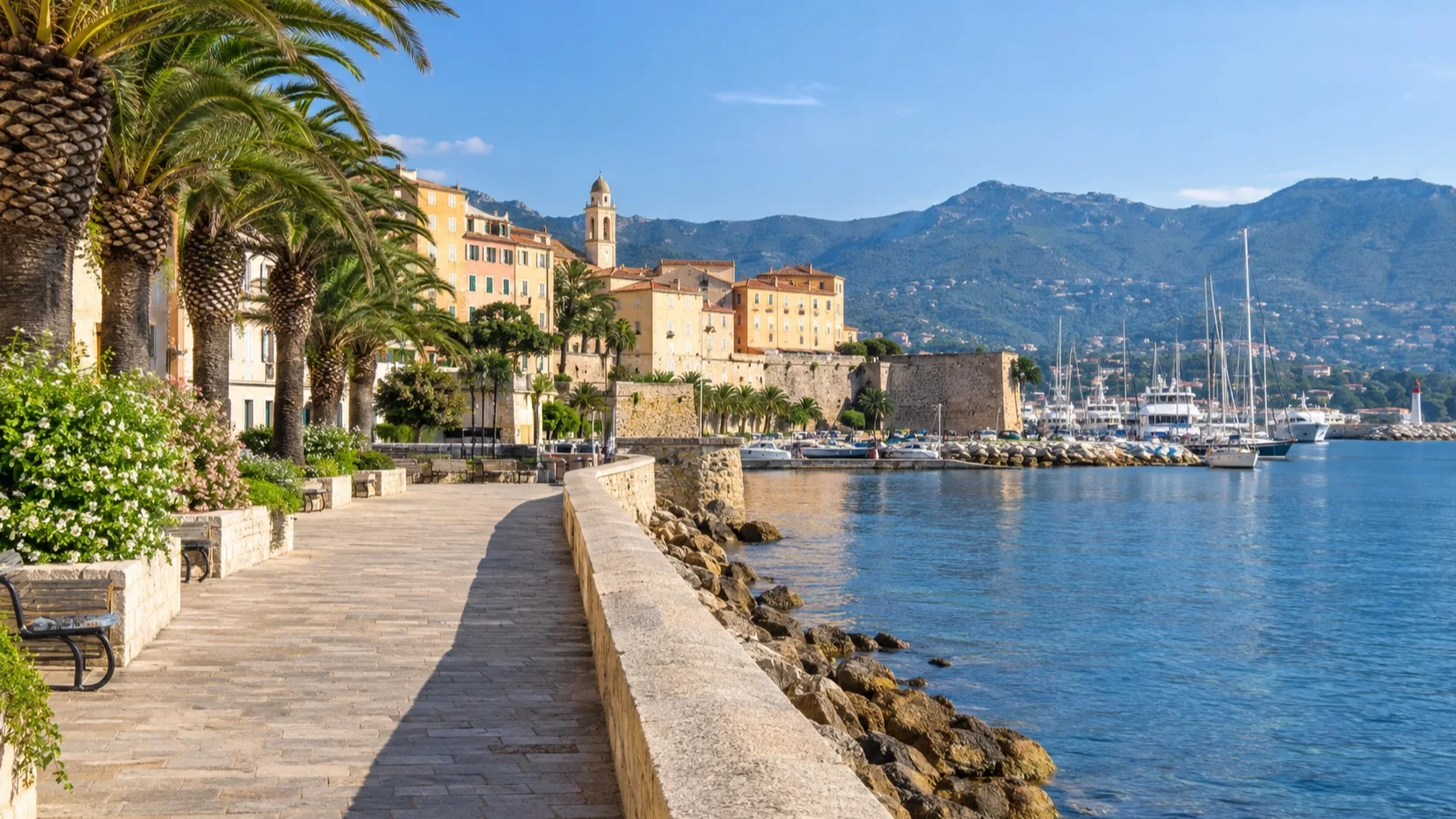 Level waterfront promenade in Ajaccio