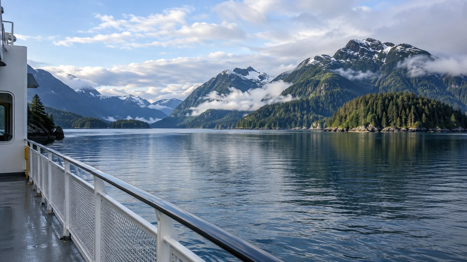 Ferry deck view of Southeast Alaska coast