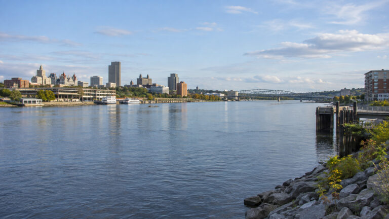 Port of Albany and the Hudson River viewed from Rensselaer, New York