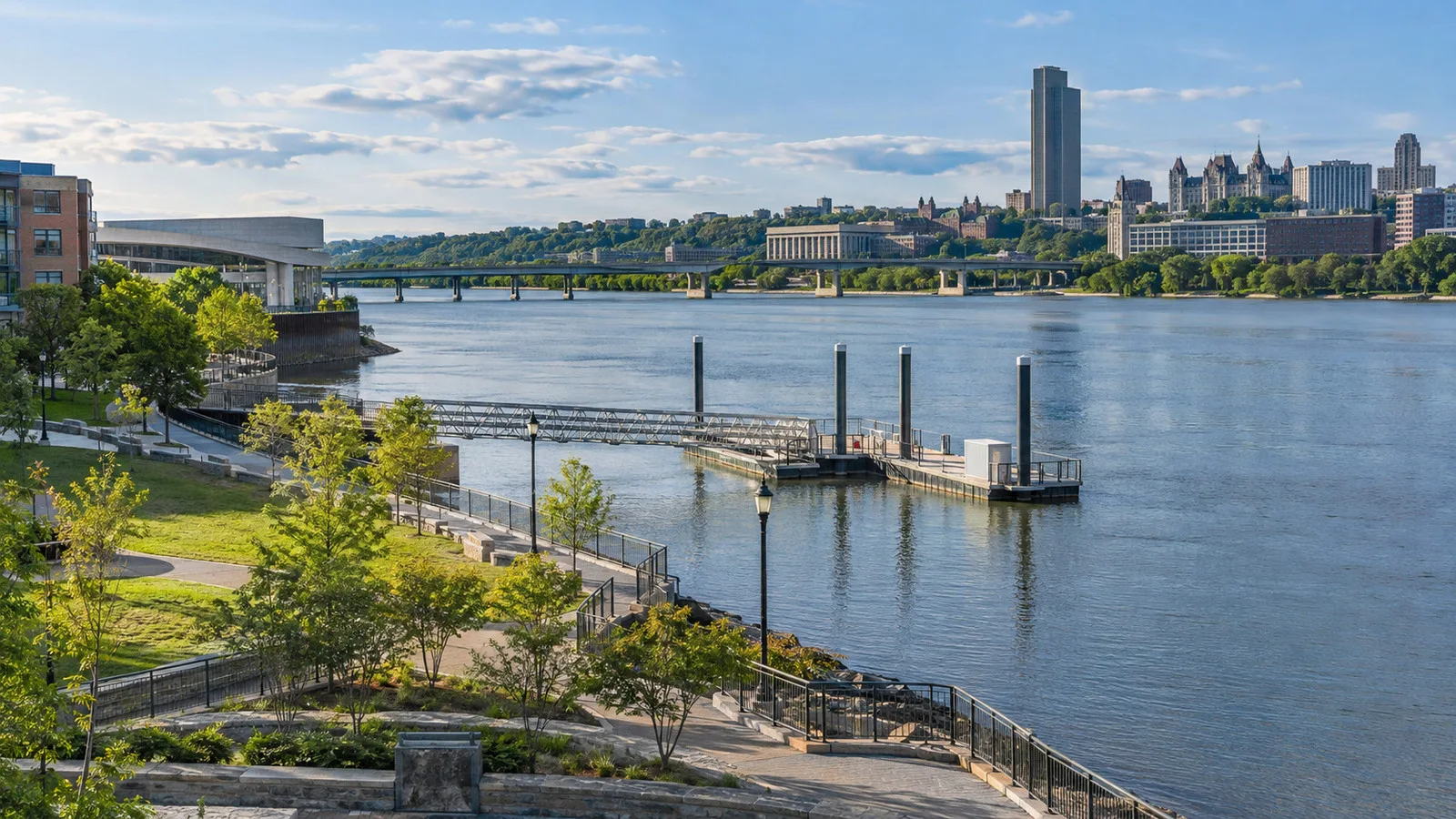 View of Corning Riverfront Park and Jennings Landing near Albany