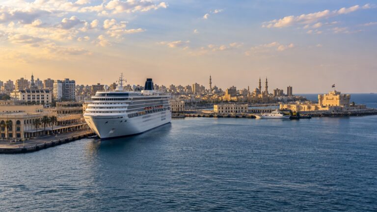 Cruise ship in Alexandria’s Mediterranean harbor