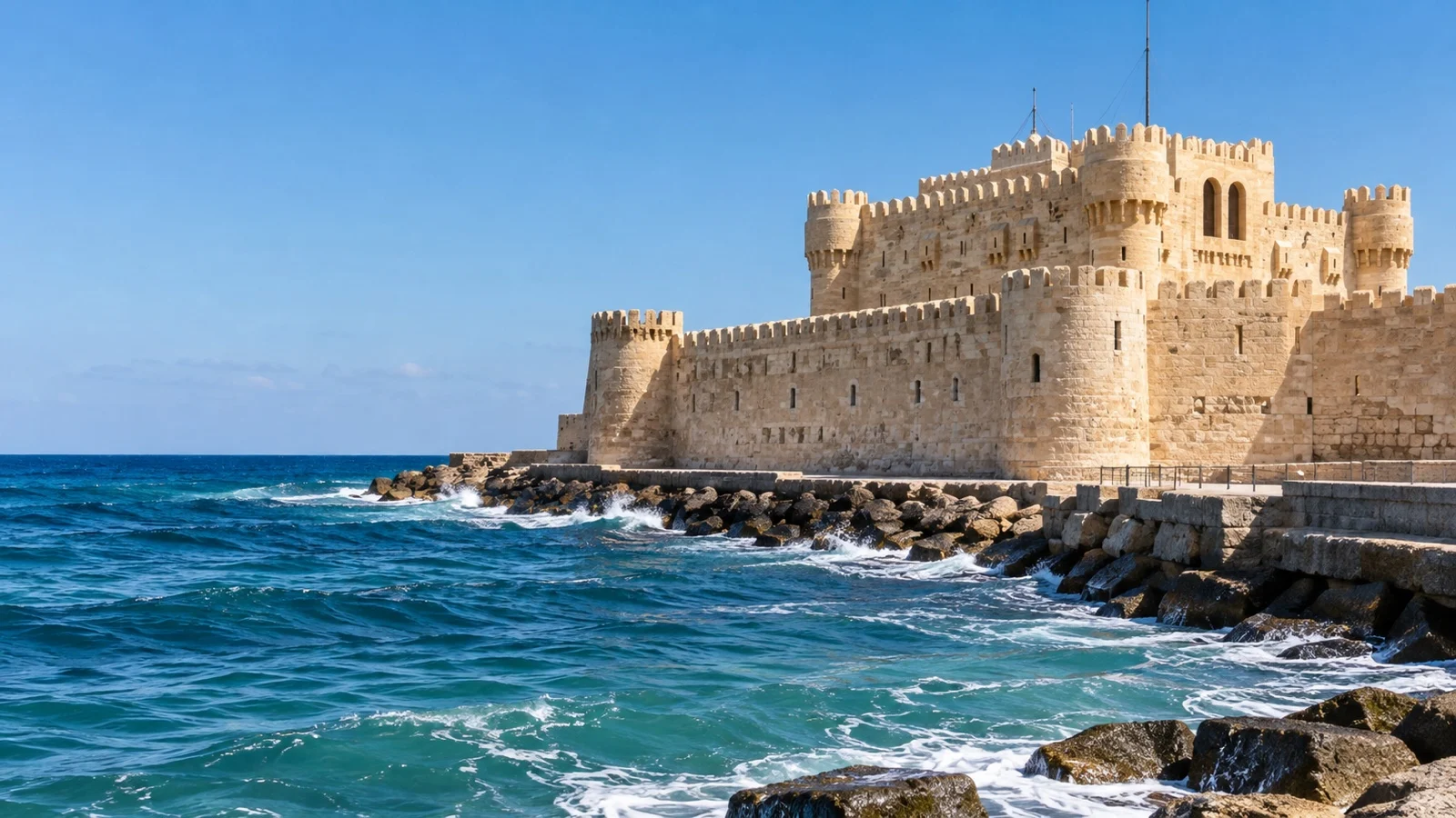Qaitbay Citadel beside Alexandria's Mediterranean waterfront