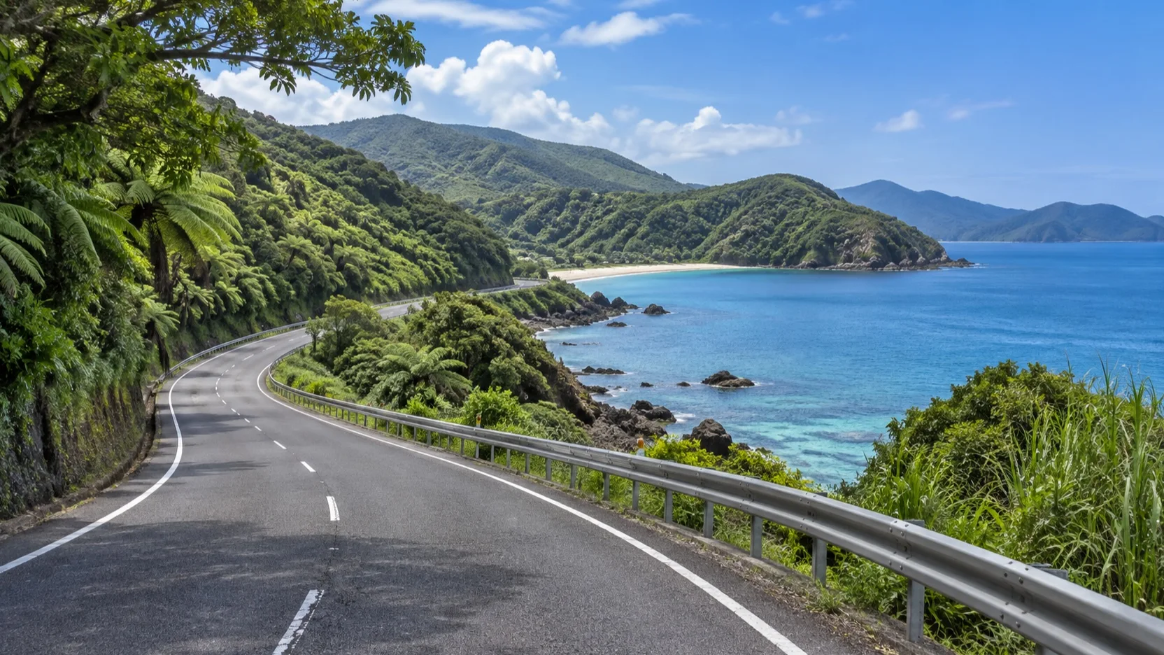 Scenic road along the subtropical coastline of Amami Oshima