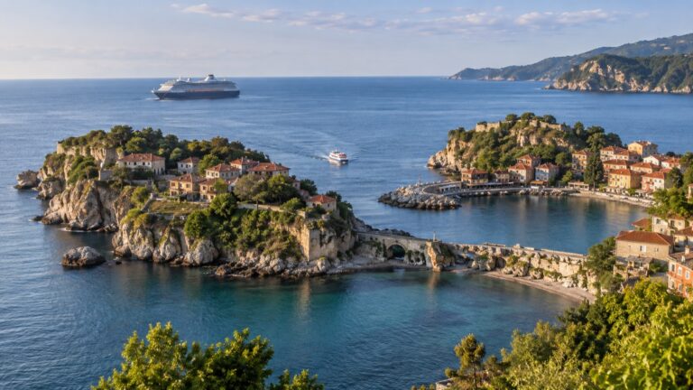 Cruise tender arriving at Amasra's small harbor