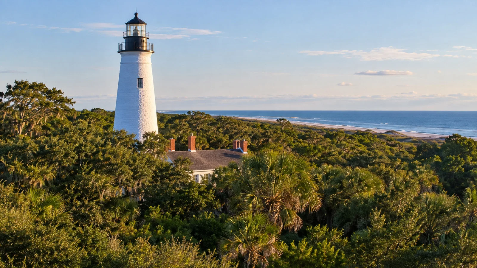 Amelia Island lighthouse above coastal trees