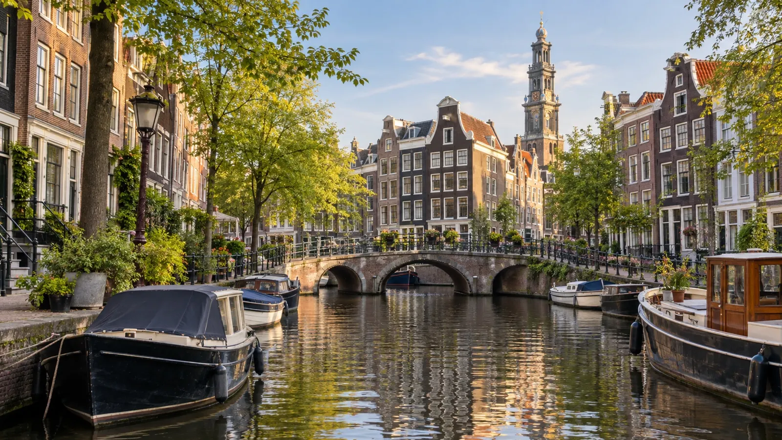 Amsterdam Canal Belt hotel district before river cruise
