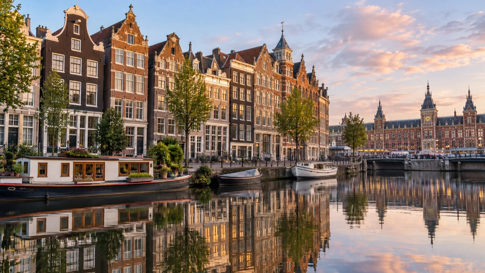 Canal-side lodging district near Amsterdam Centraal