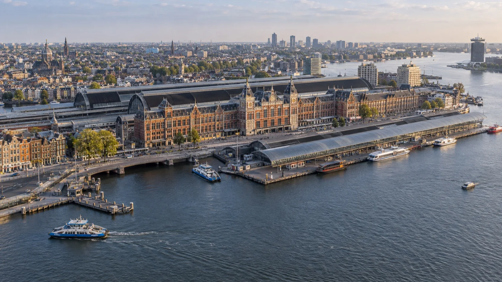 Aerial view of Amsterdam's cruise terminal and Centraal