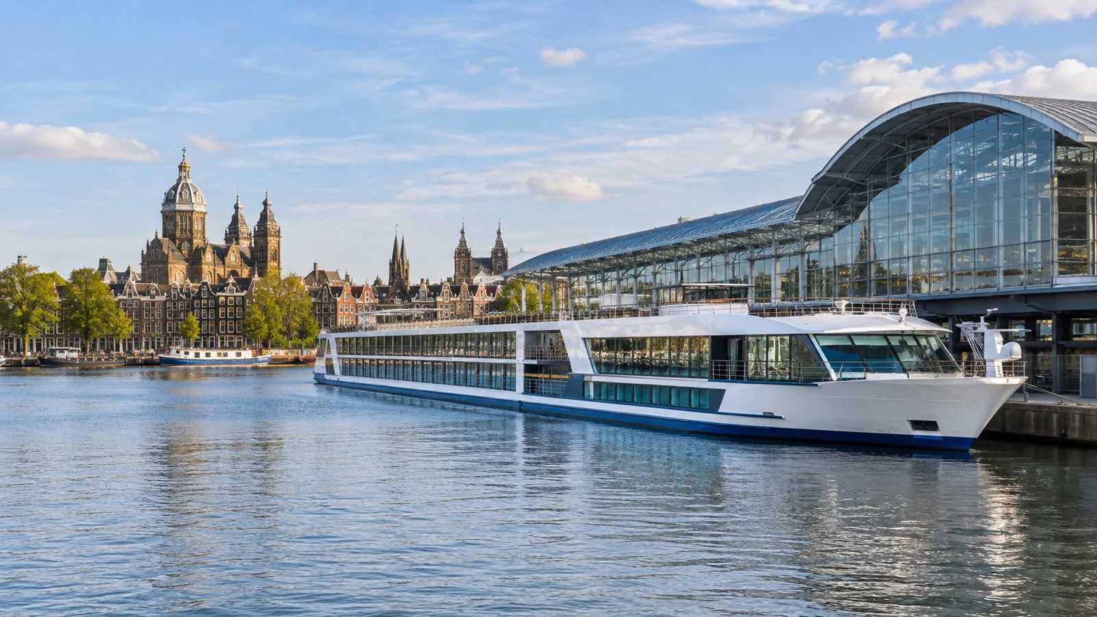 River cruise ship at central Amsterdam berth
