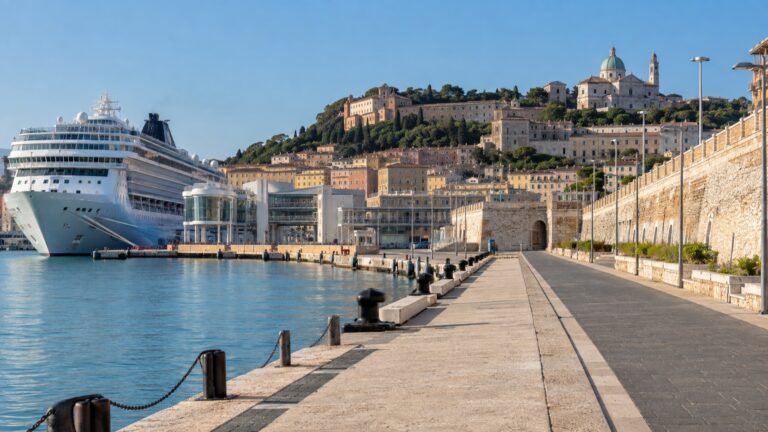 Aerial view of Ancona's harbor and Adriatic quay