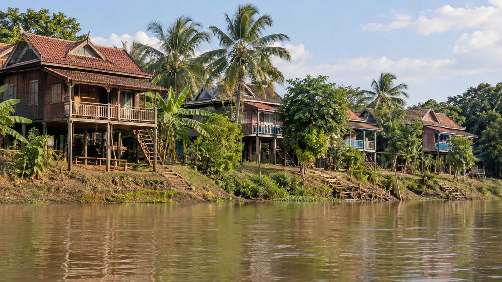 Traditional wooden houses in Angkor Ban